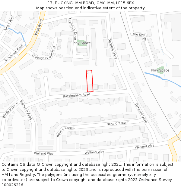 17, BUCKINGHAM ROAD, OAKHAM, LE15 6RX: Location map and indicative extent of plot