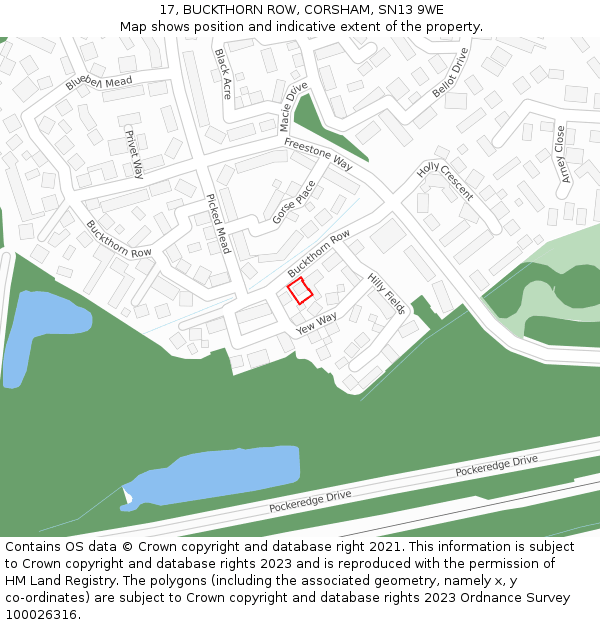 17, BUCKTHORN ROW, CORSHAM, SN13 9WE: Location map and indicative extent of plot