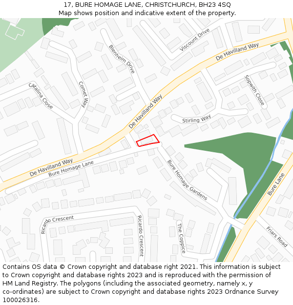 17, BURE HOMAGE LANE, CHRISTCHURCH, BH23 4SQ: Location map and indicative extent of plot