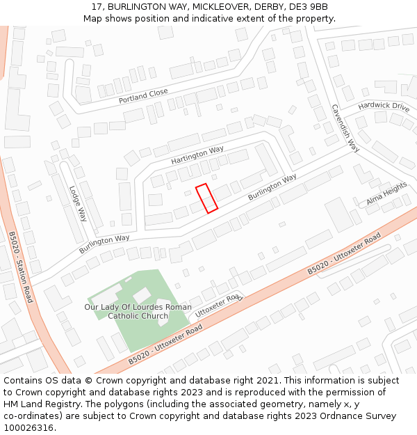 17, BURLINGTON WAY, MICKLEOVER, DERBY, DE3 9BB: Location map and indicative extent of plot