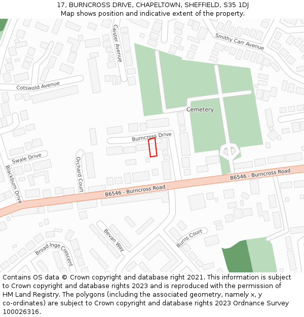 17, BURNCROSS DRIVE, CHAPELTOWN, SHEFFIELD, S35 1DJ: Location map and indicative extent of plot