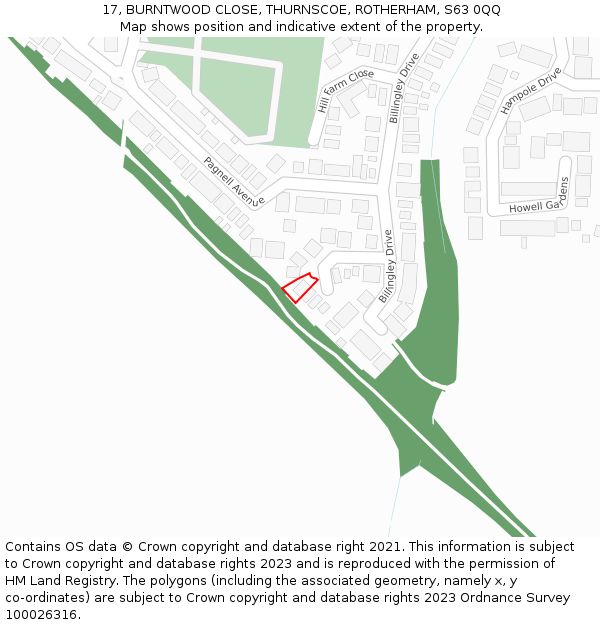 17, BURNTWOOD CLOSE, THURNSCOE, ROTHERHAM, S63 0QQ: Location map and indicative extent of plot
