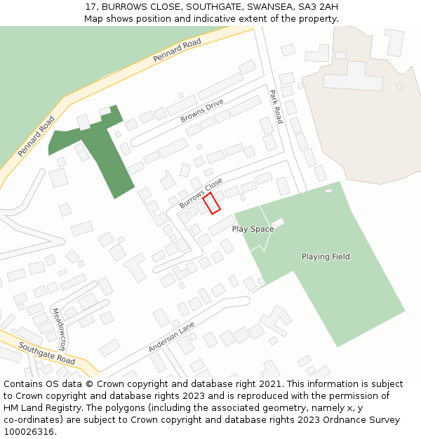 17, BURROWS CLOSE, SOUTHGATE, SWANSEA, SA3 2AH: Location map and indicative extent of plot