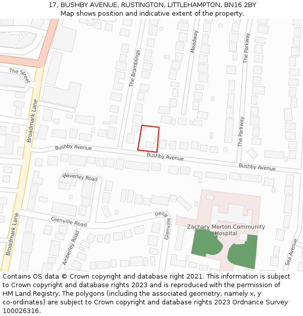 17, BUSHBY AVENUE, RUSTINGTON, LITTLEHAMPTON, BN16 2BY: Location map and indicative extent of plot