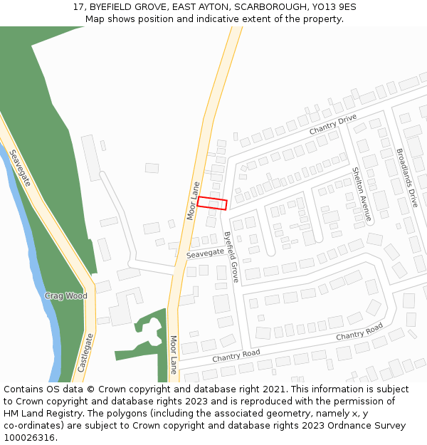 17, BYEFIELD GROVE, EAST AYTON, SCARBOROUGH, YO13 9ES: Location map and indicative extent of plot