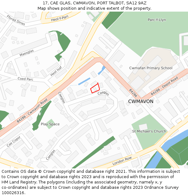 17, CAE GLAS, CWMAVON, PORT TALBOT, SA12 9AZ: Location map and indicative extent of plot