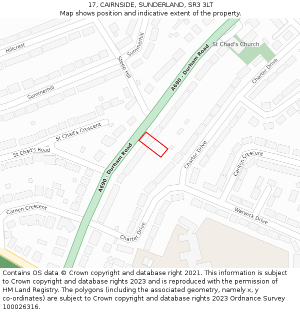 17, CAIRNSIDE, SUNDERLAND, SR3 3LT: Location map and indicative extent of plot
