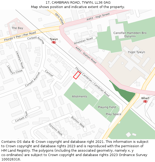 17, CAMBRIAN ROAD, TYWYN, LL36 0AG: Location map and indicative extent of plot