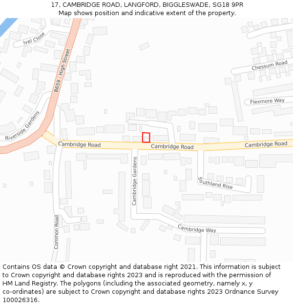 17, CAMBRIDGE ROAD, LANGFORD, BIGGLESWADE, SG18 9PR: Location map and indicative extent of plot