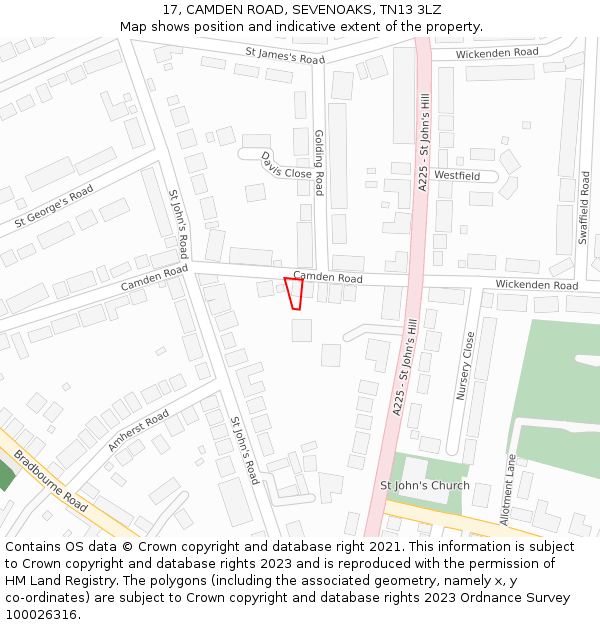17, CAMDEN ROAD, SEVENOAKS, TN13 3LZ: Location map and indicative extent of plot