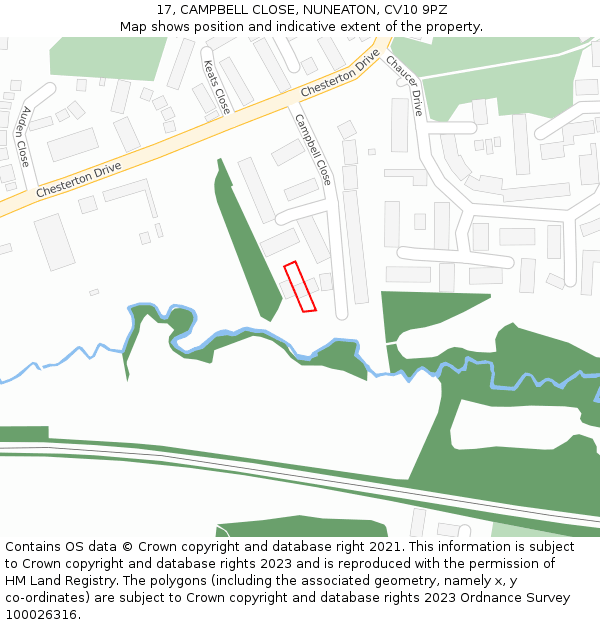 17, CAMPBELL CLOSE, NUNEATON, CV10 9PZ: Location map and indicative extent of plot