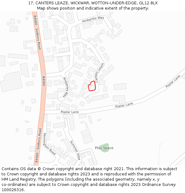 17, CANTERS LEAZE, WICKWAR, WOTTON-UNDER-EDGE, GL12 8LX: Location map and indicative extent of plot