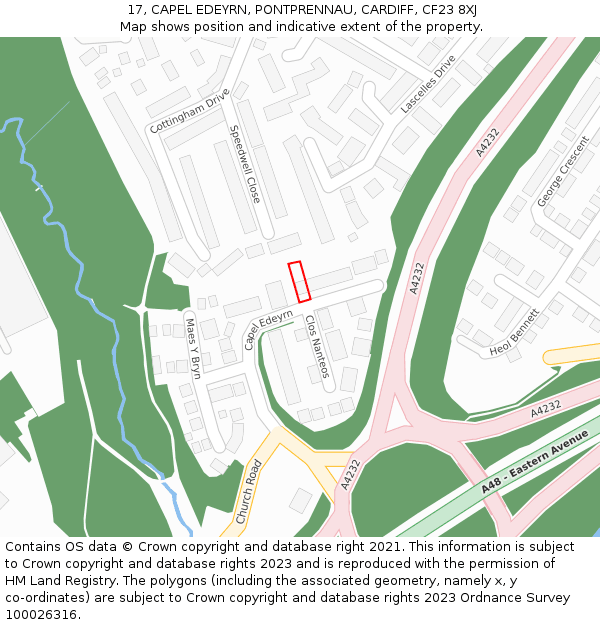 17, CAPEL EDEYRN, PONTPRENNAU, CARDIFF, CF23 8XJ: Location map and indicative extent of plot