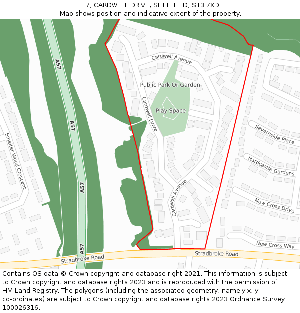 17, CARDWELL DRIVE, SHEFFIELD, S13 7XD: Location map and indicative extent of plot