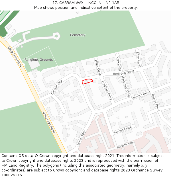 17, CARRAM WAY, LINCOLN, LN1 1AB: Location map and indicative extent of plot