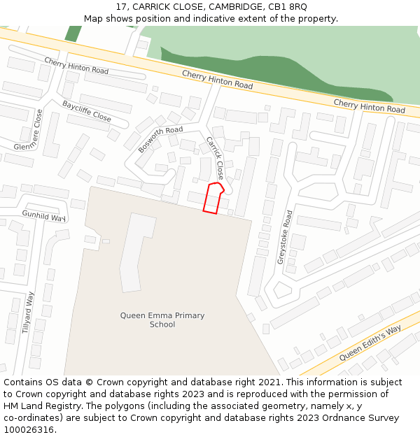 17, CARRICK CLOSE, CAMBRIDGE, CB1 8RQ: Location map and indicative extent of plot