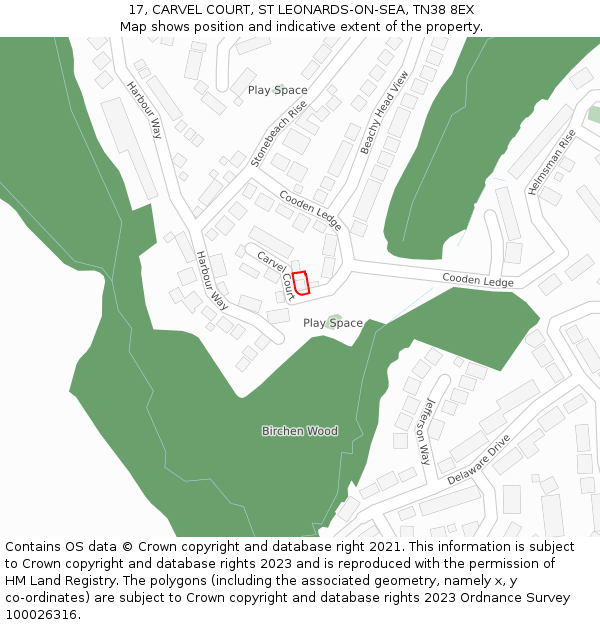 17, CARVEL COURT, ST LEONARDS-ON-SEA, TN38 8EX: Location map and indicative extent of plot