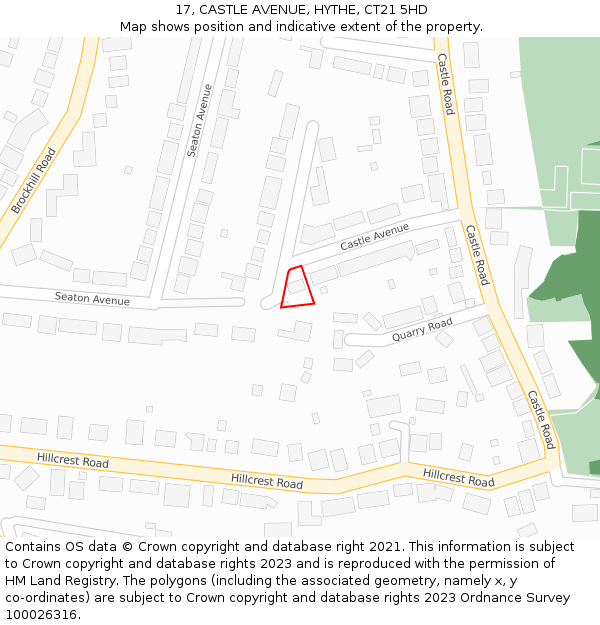 17, CASTLE AVENUE, HYTHE, CT21 5HD: Location map and indicative extent of plot