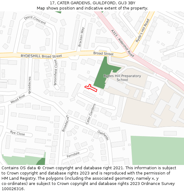 17, CATER GARDENS, GUILDFORD, GU3 3BY: Location map and indicative extent of plot