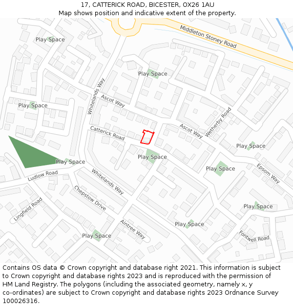 17, CATTERICK ROAD, BICESTER, OX26 1AU: Location map and indicative extent of plot