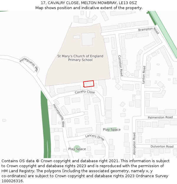 17, CAVALRY CLOSE, MELTON MOWBRAY, LE13 0SZ: Location map and indicative extent of plot