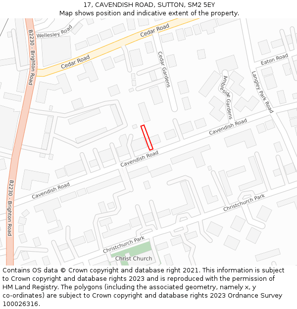 17, CAVENDISH ROAD, SUTTON, SM2 5EY: Location map and indicative extent of plot