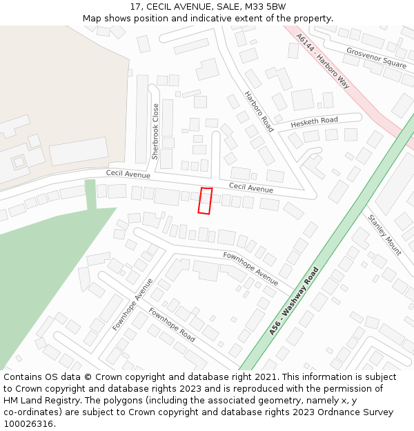 17, CECIL AVENUE, SALE, M33 5BW: Location map and indicative extent of plot