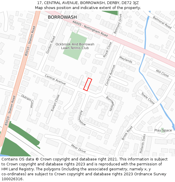 17, CENTRAL AVENUE, BORROWASH, DERBY, DE72 3JZ: Location map and indicative extent of plot
