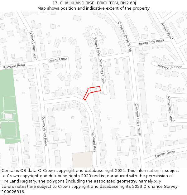 17, CHALKLAND RISE, BRIGHTON, BN2 6RJ: Location map and indicative extent of plot