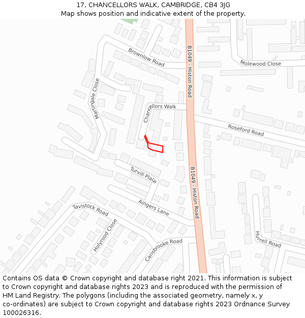 17, CHANCELLORS WALK, CAMBRIDGE, CB4 3JG: Location map and indicative extent of plot