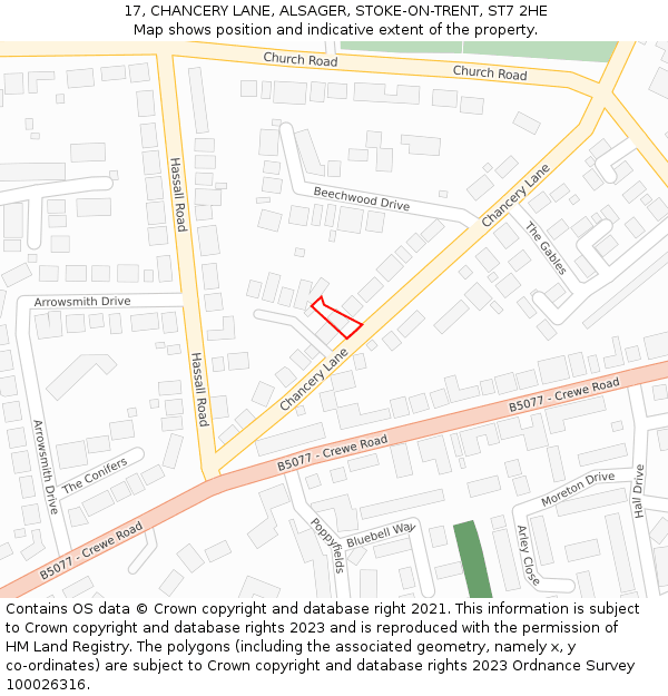 17, CHANCERY LANE, ALSAGER, STOKE-ON-TRENT, ST7 2HE: Location map and indicative extent of plot