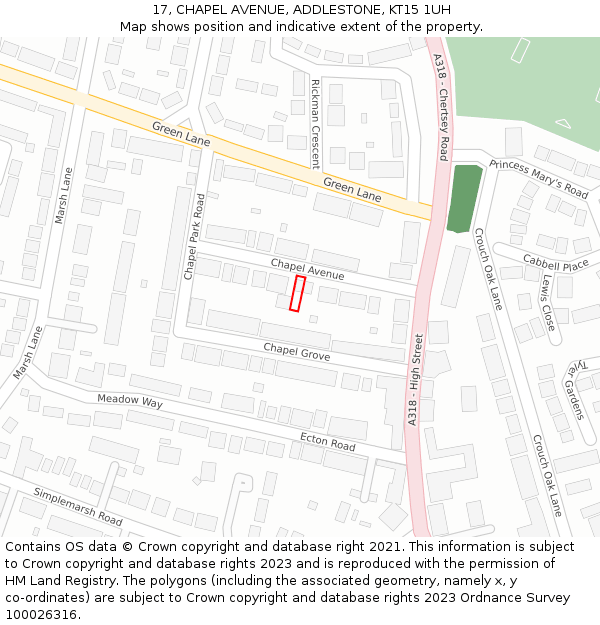 17, CHAPEL AVENUE, ADDLESTONE, KT15 1UH: Location map and indicative extent of plot