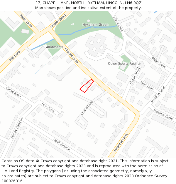 17, CHAPEL LANE, NORTH HYKEHAM, LINCOLN, LN6 9QZ: Location map and indicative extent of plot
