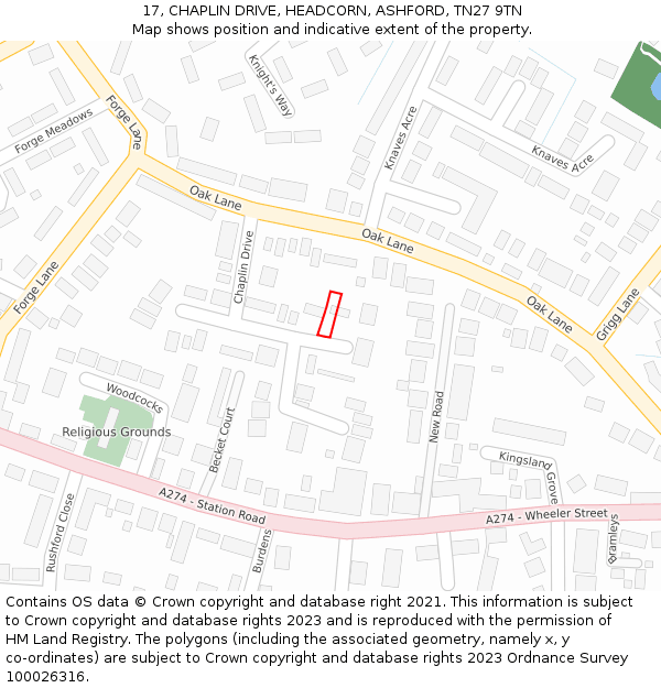 17, CHAPLIN DRIVE, HEADCORN, ASHFORD, TN27 9TN: Location map and indicative extent of plot