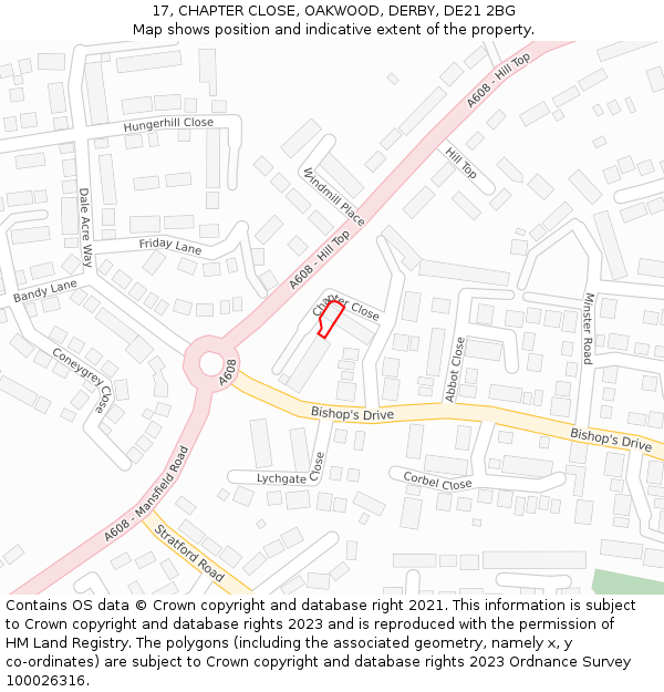 17, CHAPTER CLOSE, OAKWOOD, DERBY, DE21 2BG: Location map and indicative extent of plot