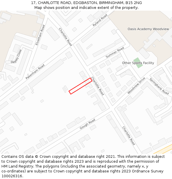 17, CHARLOTTE ROAD, EDGBASTON, BIRMINGHAM, B15 2NG: Location map and indicative extent of plot