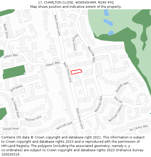 17, CHARLTON CLOSE, WOKINGHAM, RG40 4YQ: Location map and indicative extent of plot