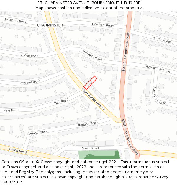 17, CHARMINSTER AVENUE, BOURNEMOUTH, BH9 1RP: Location map and indicative extent of plot