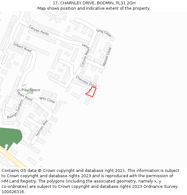 17, CHARNLEY DRIVE, BODMIN, PL31 2GH: Location map and indicative extent of plot