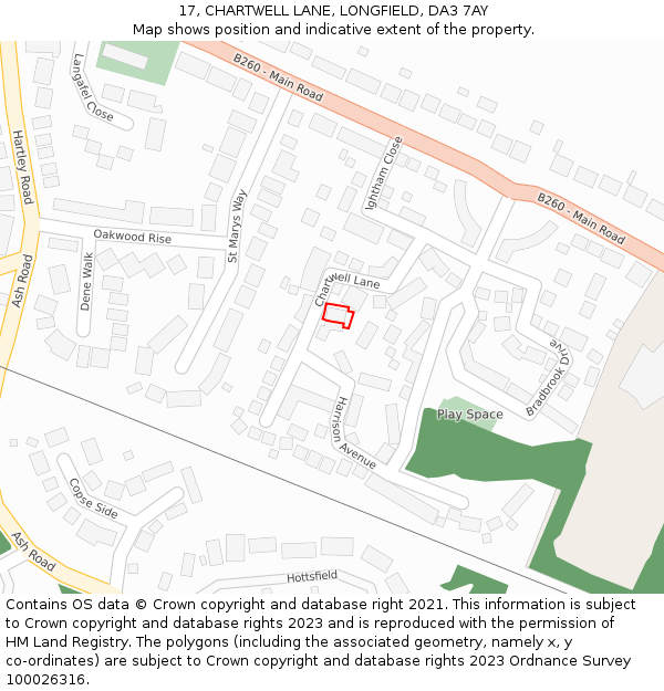 17, CHARTWELL LANE, LONGFIELD, DA3 7AY: Location map and indicative extent of plot