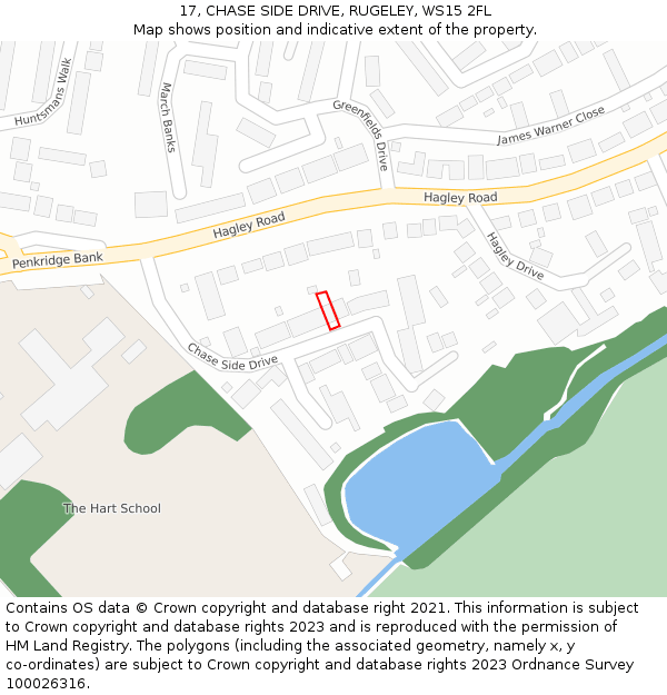 17, CHASE SIDE DRIVE, RUGELEY, WS15 2FL: Location map and indicative extent of plot