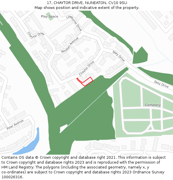 17, CHAYTOR DRIVE, NUNEATON, CV10 9SU: Location map and indicative extent of plot