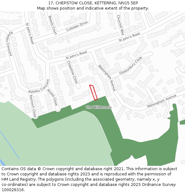 17, CHEPSTOW CLOSE, KETTERING, NN15 5EP: Location map and indicative extent of plot