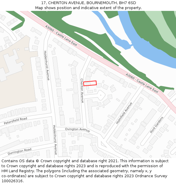 17, CHERITON AVENUE, BOURNEMOUTH, BH7 6SD: Location map and indicative extent of plot