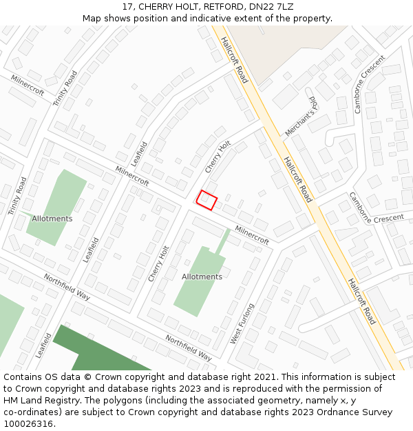 17, CHERRY HOLT, RETFORD, DN22 7LZ: Location map and indicative extent of plot