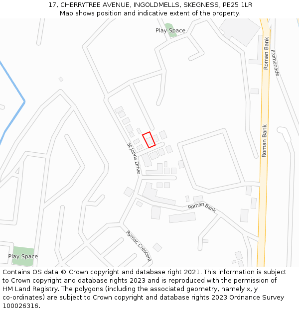 17, CHERRYTREE AVENUE, INGOLDMELLS, SKEGNESS, PE25 1LR: Location map and indicative extent of plot