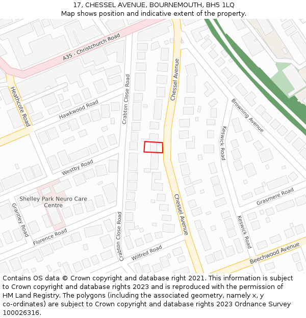 17, CHESSEL AVENUE, BOURNEMOUTH, BH5 1LQ: Location map and indicative extent of plot
