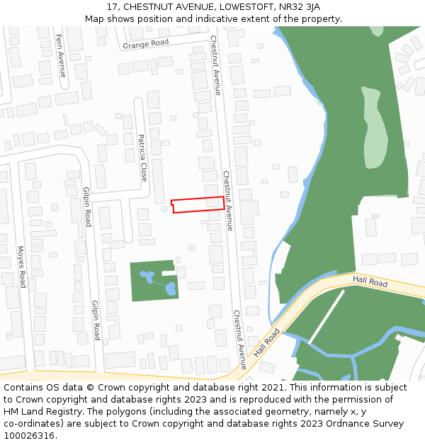 17, CHESTNUT AVENUE, LOWESTOFT, NR32 3JA: Location map and indicative extent of plot