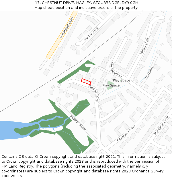 17, CHESTNUT DRIVE, HAGLEY, STOURBRIDGE, DY9 0GH: Location map and indicative extent of plot