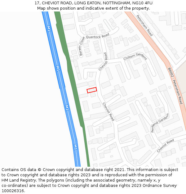 17, CHEVIOT ROAD, LONG EATON, NOTTINGHAM, NG10 4FU: Location map and indicative extent of plot